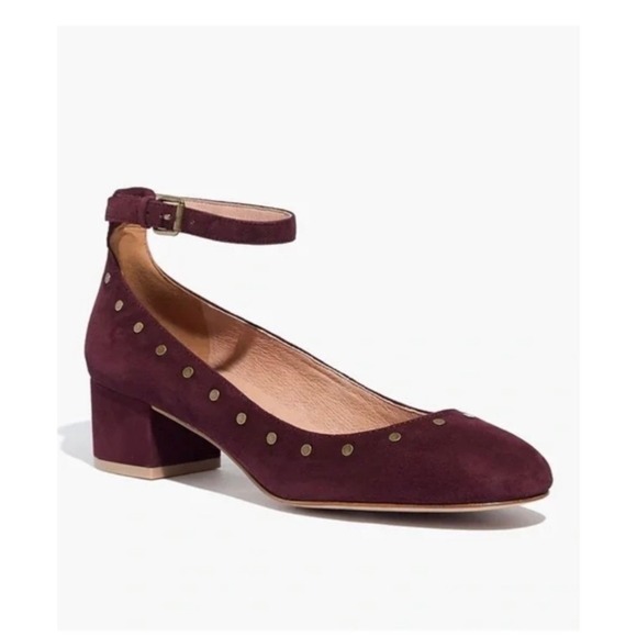 Madewell Shoes - Madewell Inez Stud Ankle Strap Pumps Womens 9.5 Burgundy Suede Excellent Studded